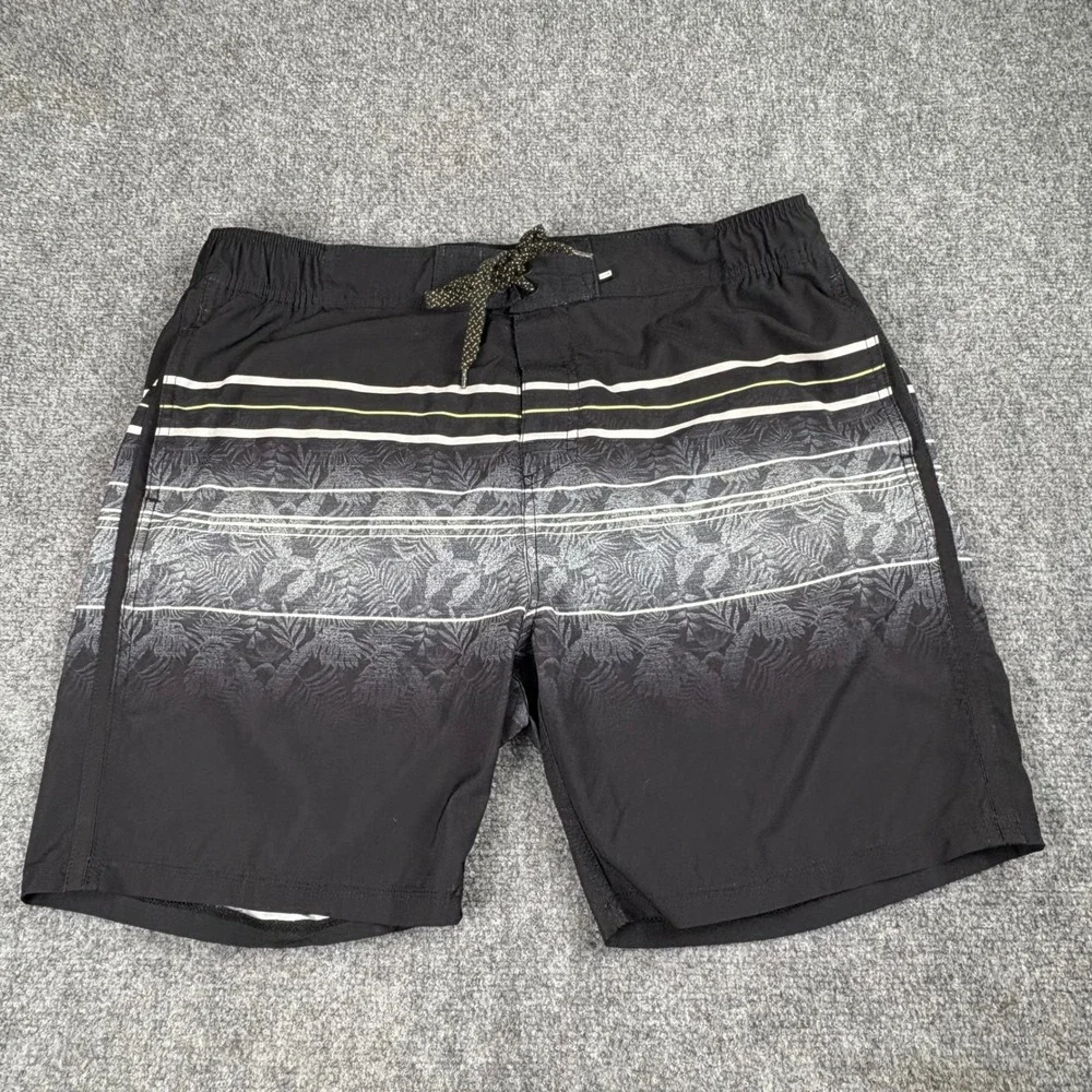 Projek Raw Swim Trunks Mens XL‎ Black Gray Ombre Floral Stripe Board Shorts